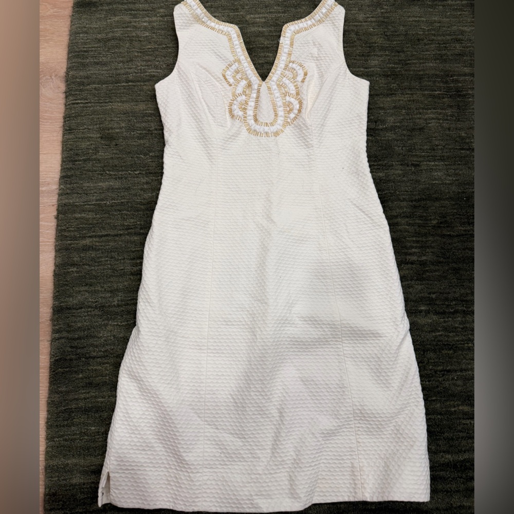 Lily Pulitzer White Sleeveless V-Neck Embellished Shift Dress (Bridal)